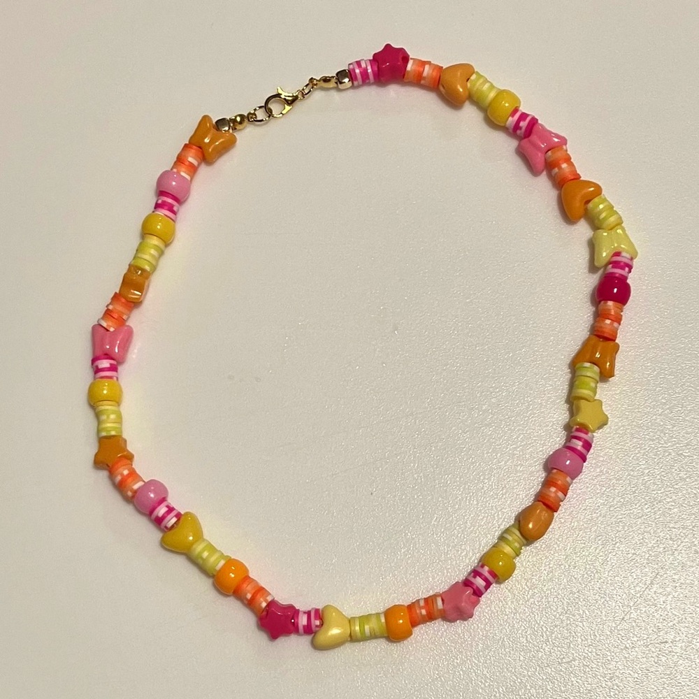 Beaded bright colorful necklace orange pink and yellow